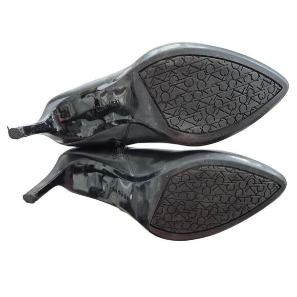 CALVIN KLEIN JEMAMINE $230 Black Vegan Leather Designer Tall Heel Boots 9.5 - Picture 5 of 8